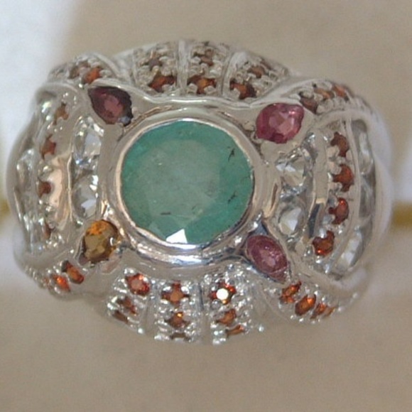 Jewelry - SS Emerald, Tourmaline, Garnet, Topaz Ring